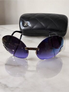RARE CHANEL 4099 Y2K Rimless Purple Gradient Sunglasses w/ Case